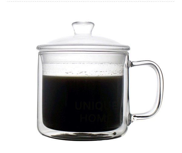 Double Walled Glass Coffee Mug with Lid 400ml - 70ty's Mug