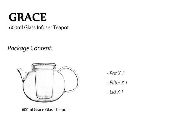 Glass Teapots with Infuser and Lid 600ml - Grace