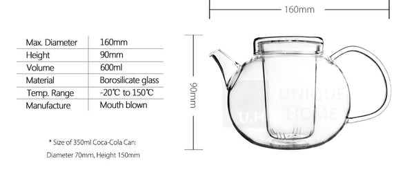 Glass Teapots with Infuser and Lid 600ml - Grace