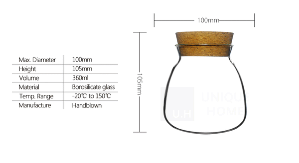 Glass Jar with Cork Lid 360ml - Villel