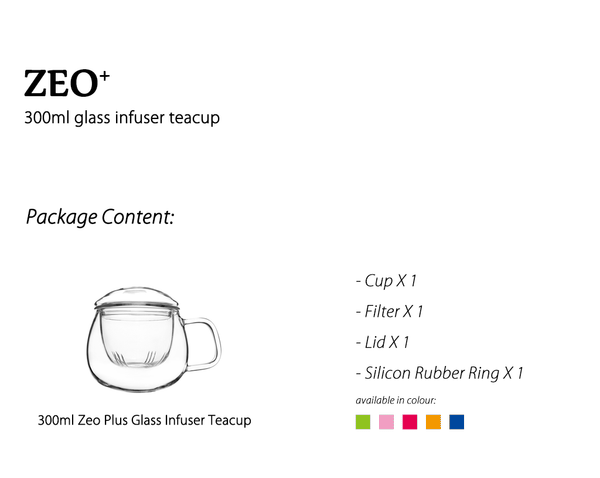 Glass Tea Mug with Infuser and Lid 300ml - Zeo