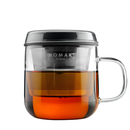 HOMAK - Glass Tea / Coffee Mug with Double Layer Infuser and Lid