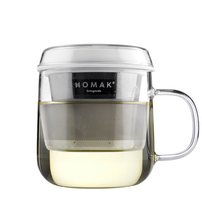 HOMAK - Glass Tea / Coffee Mug with Double Layer Infuser and Lid