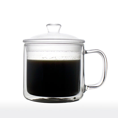 Double Walled Glass Coffee Mug with Lid 400ml - 70ty's Mug