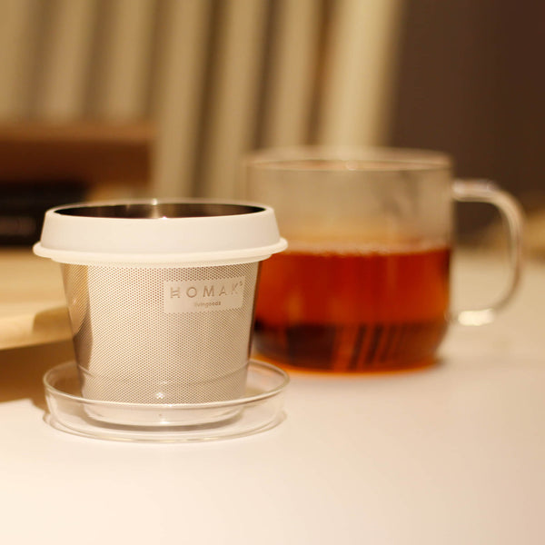 HOMAK - Glass Tea / Coffee Mug with Double Layer Infuser and Lid