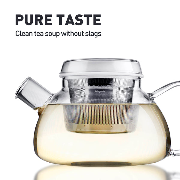 HOMAK - Glass Teapot / Coffee Pot (1100ml / 37oz) with Double Layer Infuser and Lid