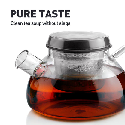 HOMAK - Glass Teapot / Coffee Pot (1100ml / 37oz) with Double Layer Infuser and Lid