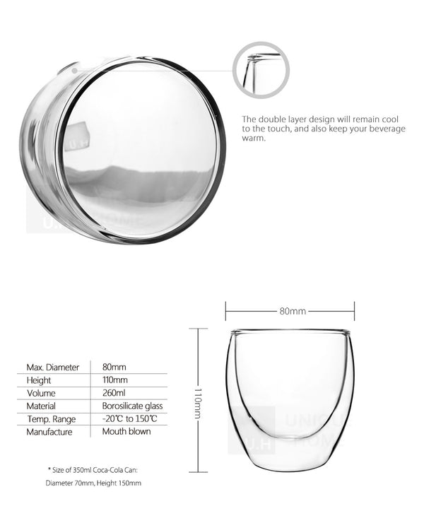 Double Walled Glass Tumbler 260ml (Set of 2) - Azzinoth
