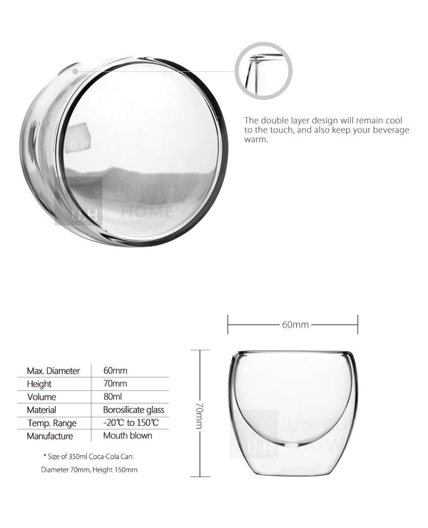 Double Walled Glass Tumbler 80ml (Set of 4) - Azzinoth