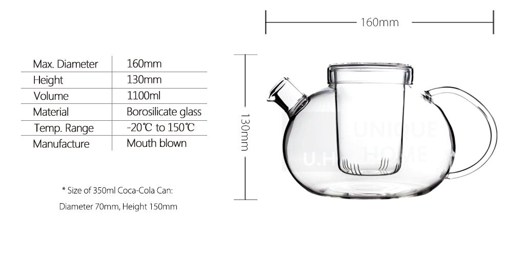 Glass Teapots with Infuser and Lid 1100ml - Grace