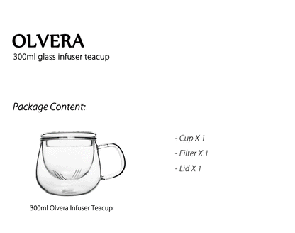 Glass Tea Mug with Infuser and Lid 300ml - Olvera