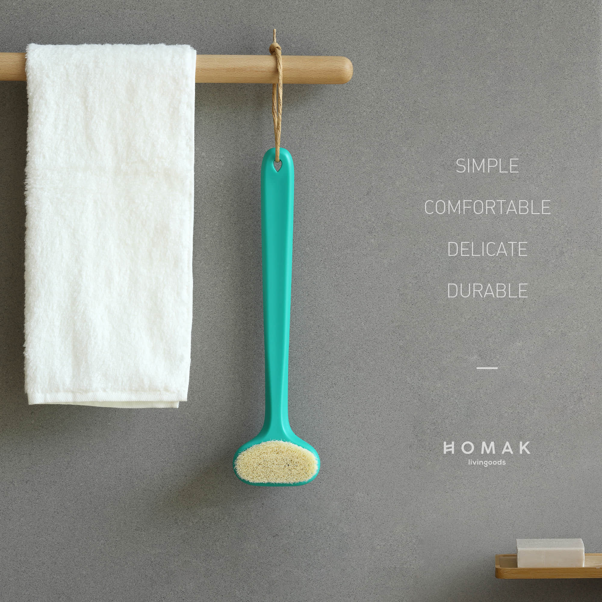 HOMAK - Body Brush Back Scrubber with Premium Soft Bristles and Long Curved Handle