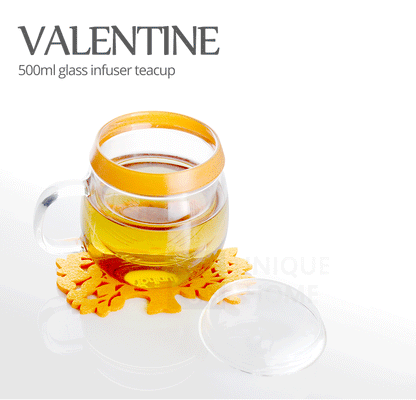 Glass Tea Mug with Infuser and Lid 500ml - Valentine