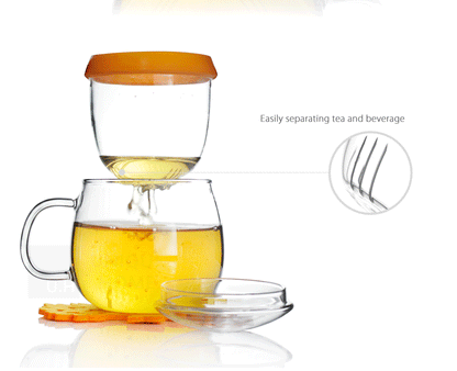 Glass Tea Mug with Infuser and Lid 500ml - Valentine