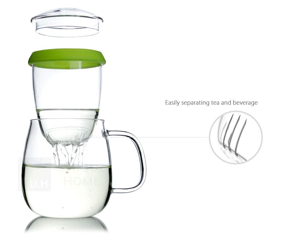 Glass Tea Mug with Infuser and Lid 600ml - Valentine