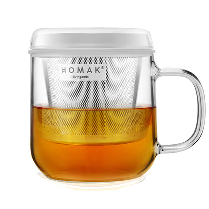 HOMAK - Glass Tea / Coffee Mug with Double Layer Infuser and Lid