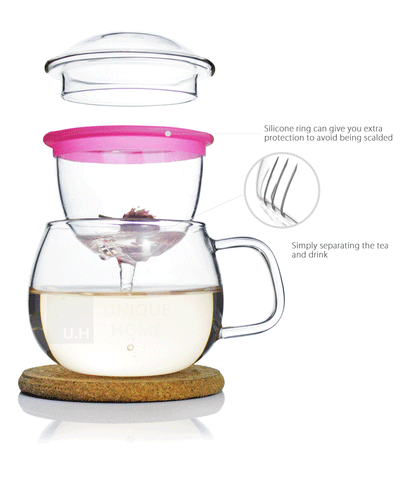 Glass Tea Mug with Infuser and Lid 300ml - Zeo