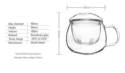 Glass Tea Mug with Infuser and Lid 300ml - Zeo