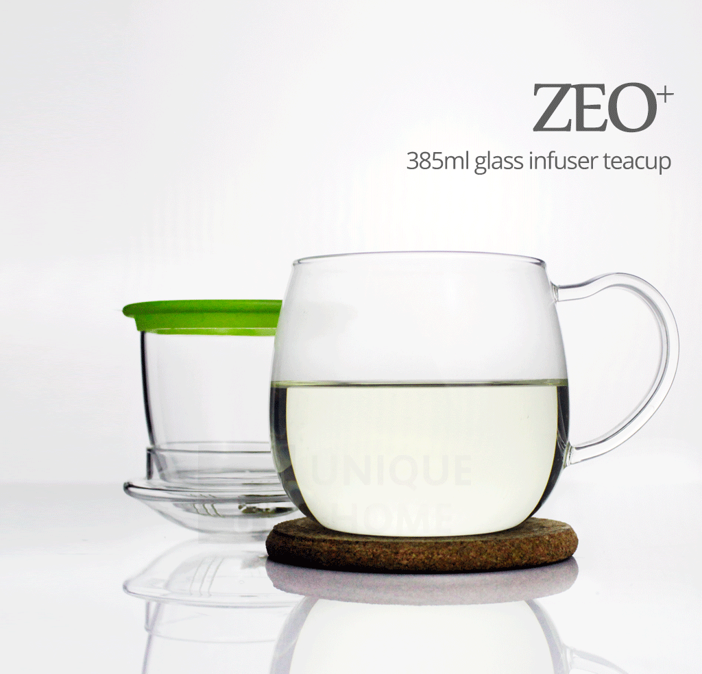 Glass Tea Mug with Infuser and Lid 385ml - Zeo