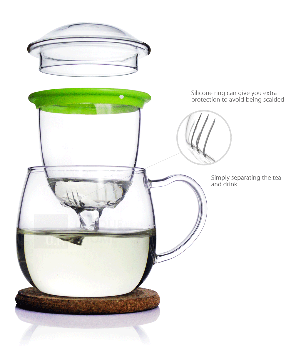 Glass Tea Mug with Infuser and Lid 385ml - Zeo