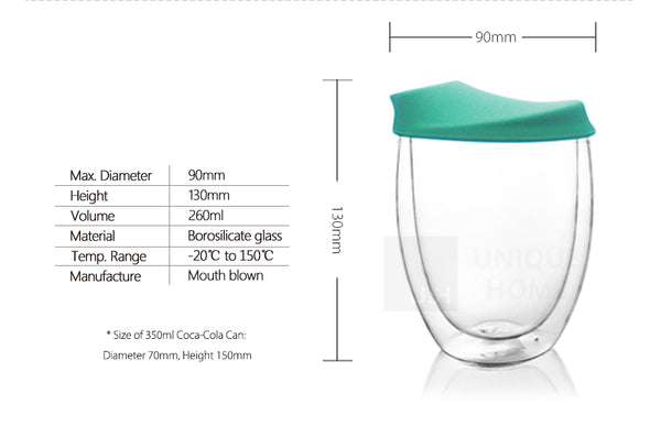 Double Walled Glass Tumbler with Silicone Lid 260ml - Oeko