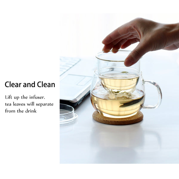 Glass Tea Mug with Infuser and Lid 300ml - Olvera